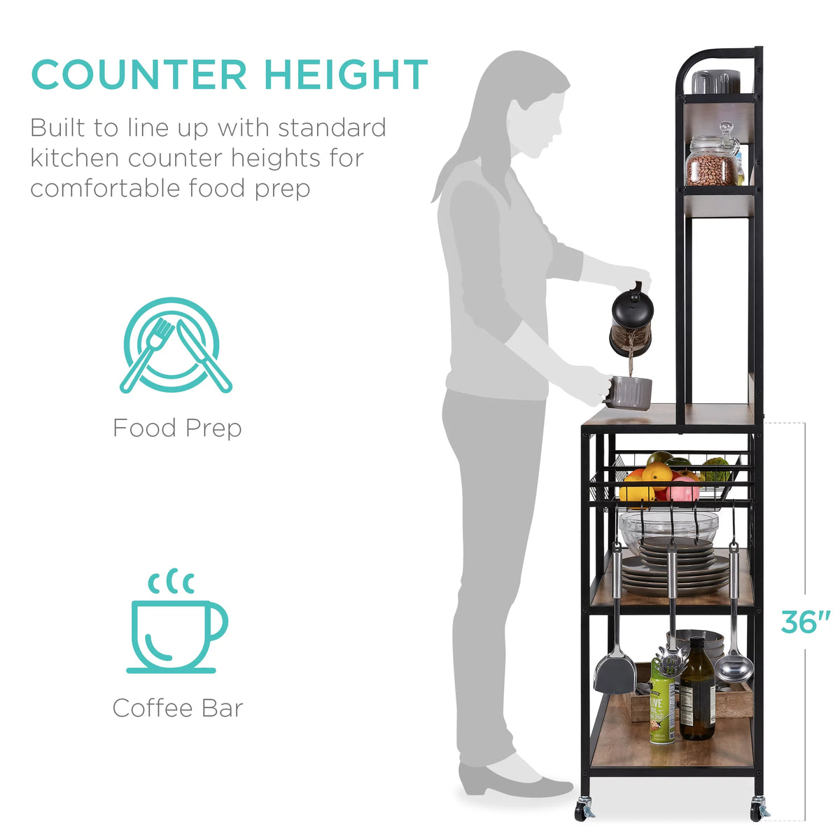 67in Counter-Height Baker's Rack with Locking Wheels C95270