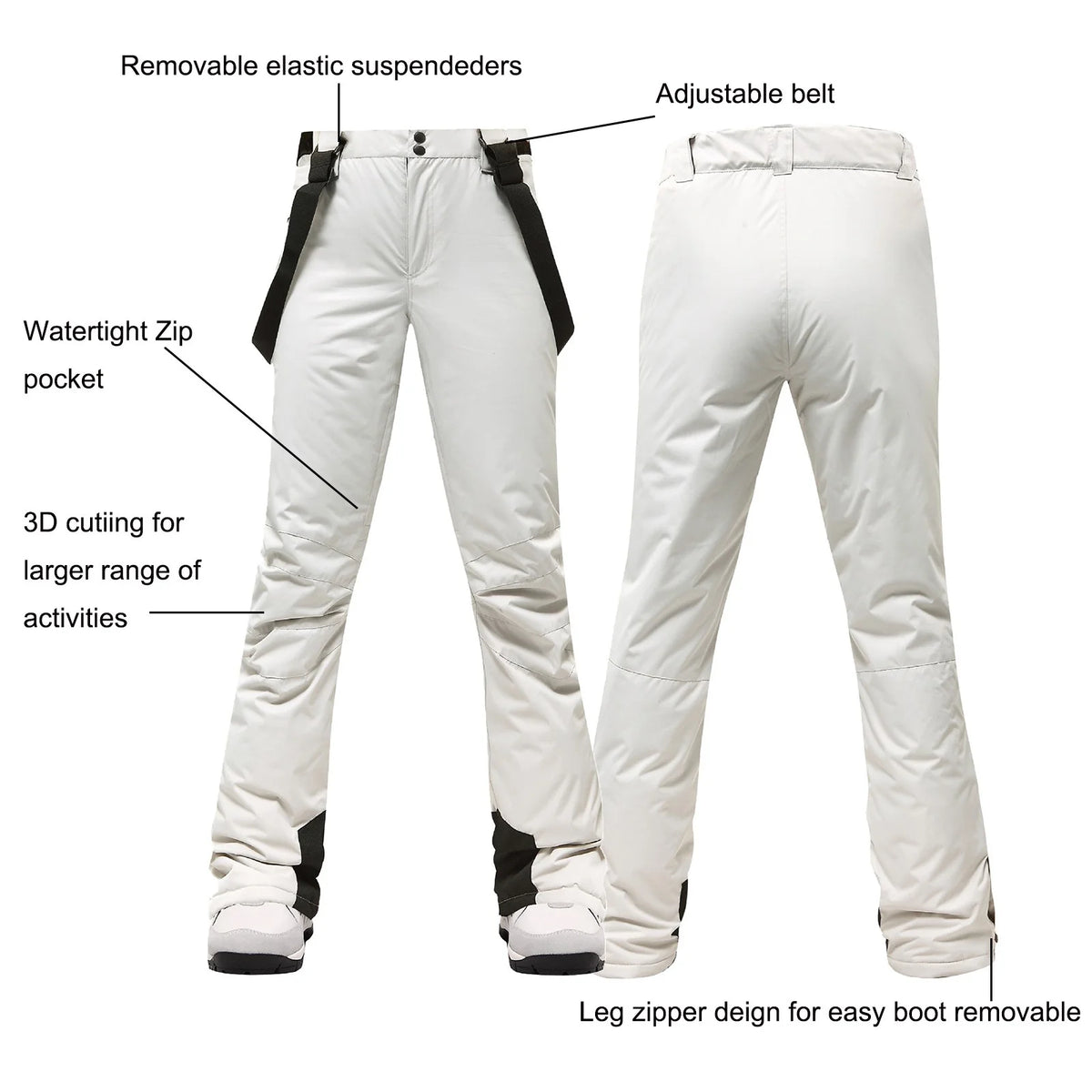 White Waterproof Insulated Snow Bib Trousers J768939
