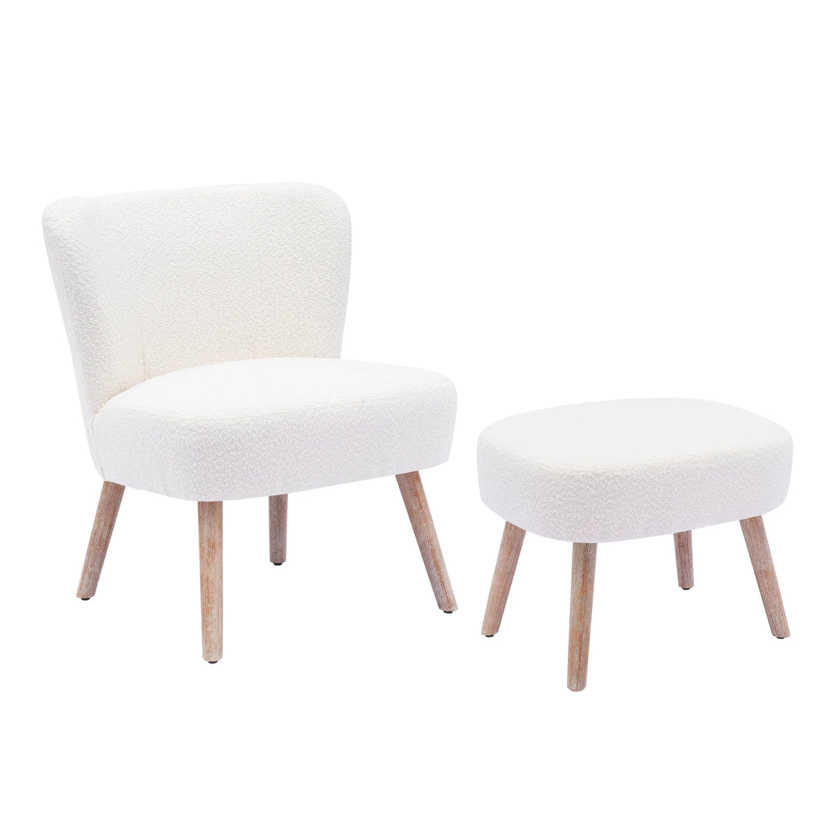 Cream Boucle Wingback Accent Chair and Ottoman Set G439584