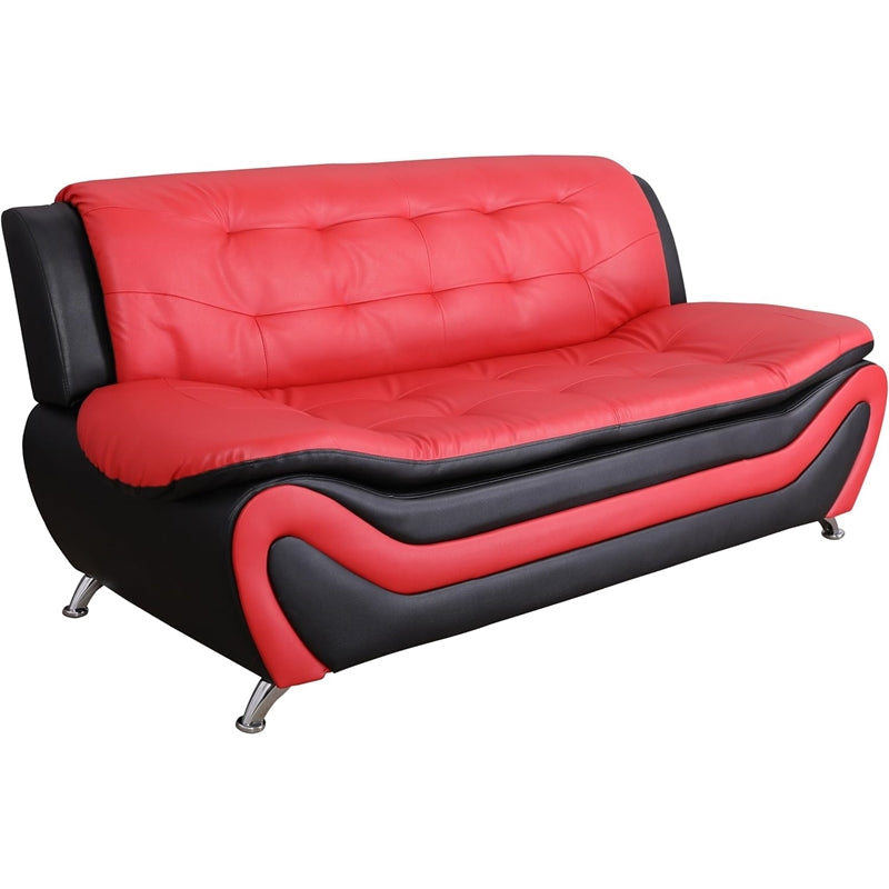 2 Piece Set Faux Leather Black & Red B546641