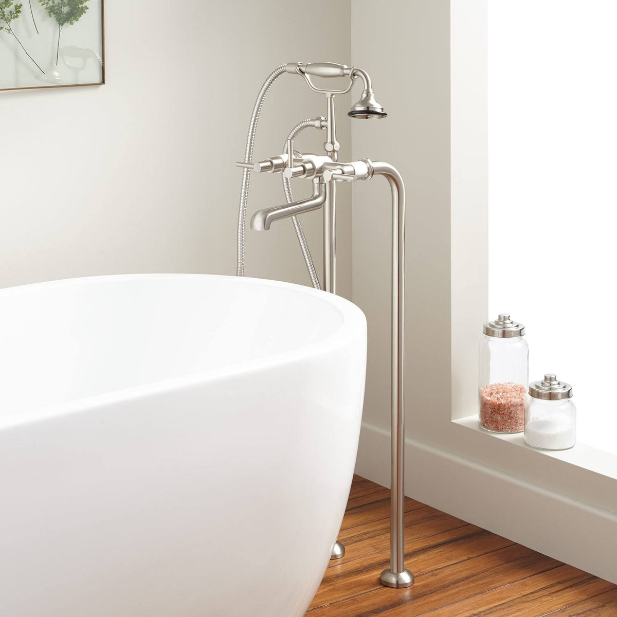 31-1/2x22 Freestanding Tub Faucet with Telephone Hand Shower in Oil Rubbed Bronze L56533