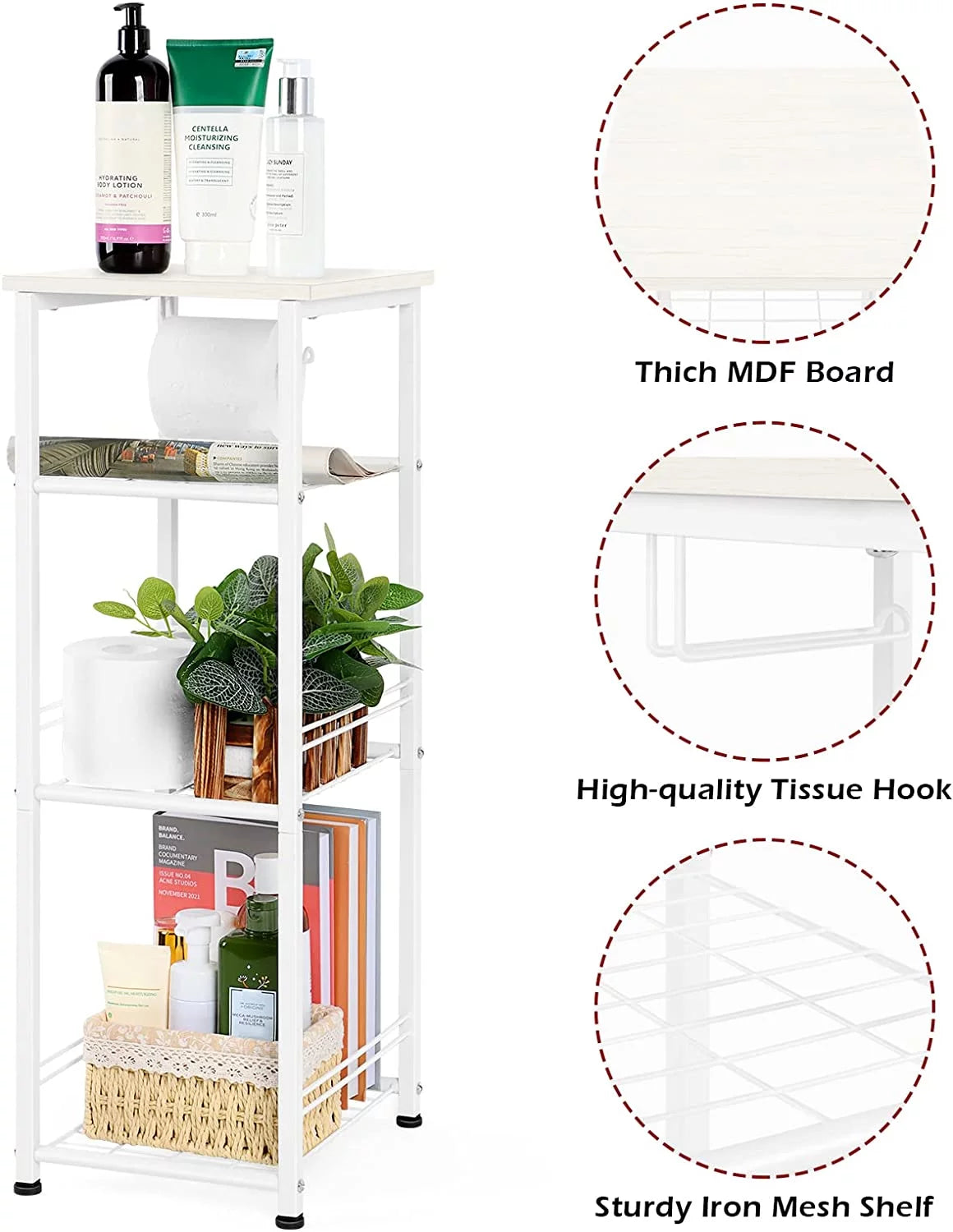 White 4 Tier Bathroom Storage Shelf H57185