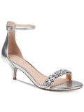Silver Rhinestone Ankle Strap Kitten Heel Slingback Sandal U359