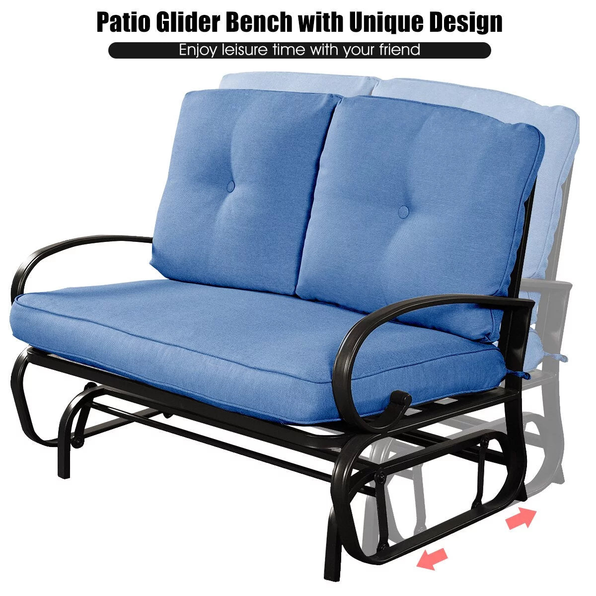 Blue Outdoor Patio Rocking Bench Loveseat R750
