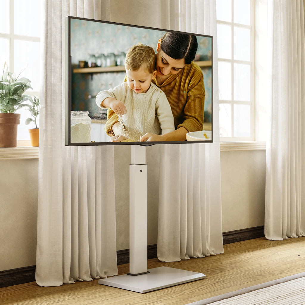 Iron Base Floor TV Stand for 32-75 Inch TVs with Adjustable Shelf, White U72043