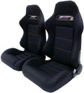Racing Bucket Seats with Sliders Rails Red Stitch Black Cloth Set of 2 E877316