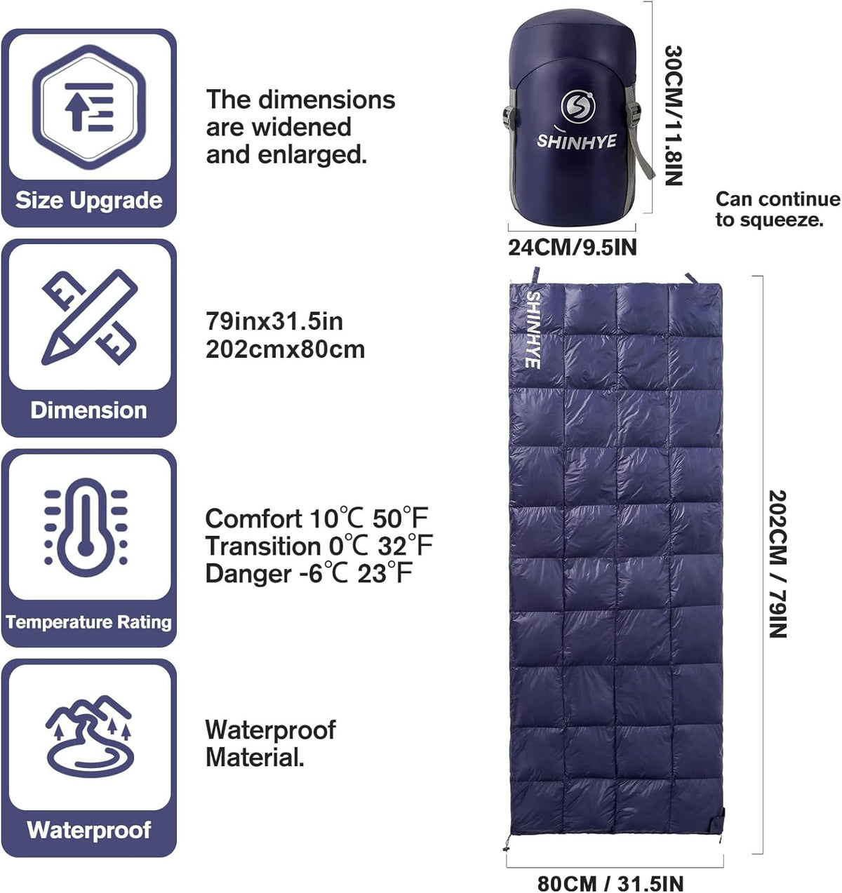600 Fill Down Ultralight Envelope Sleeping Bag X36902