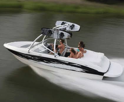 Pacific Blue Semi Custom Boat Cover for Euro Style V-Hull Runabout with Wakeboard Tower I/O Z551