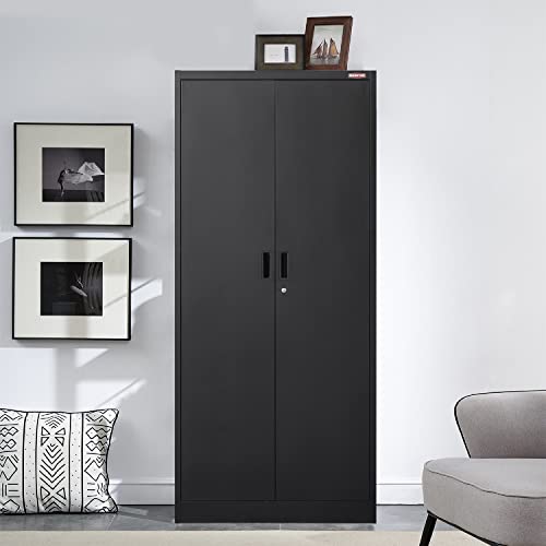 Metal Locking Cabinet with 2 Doors and 2 Adjustable Shelves W109554