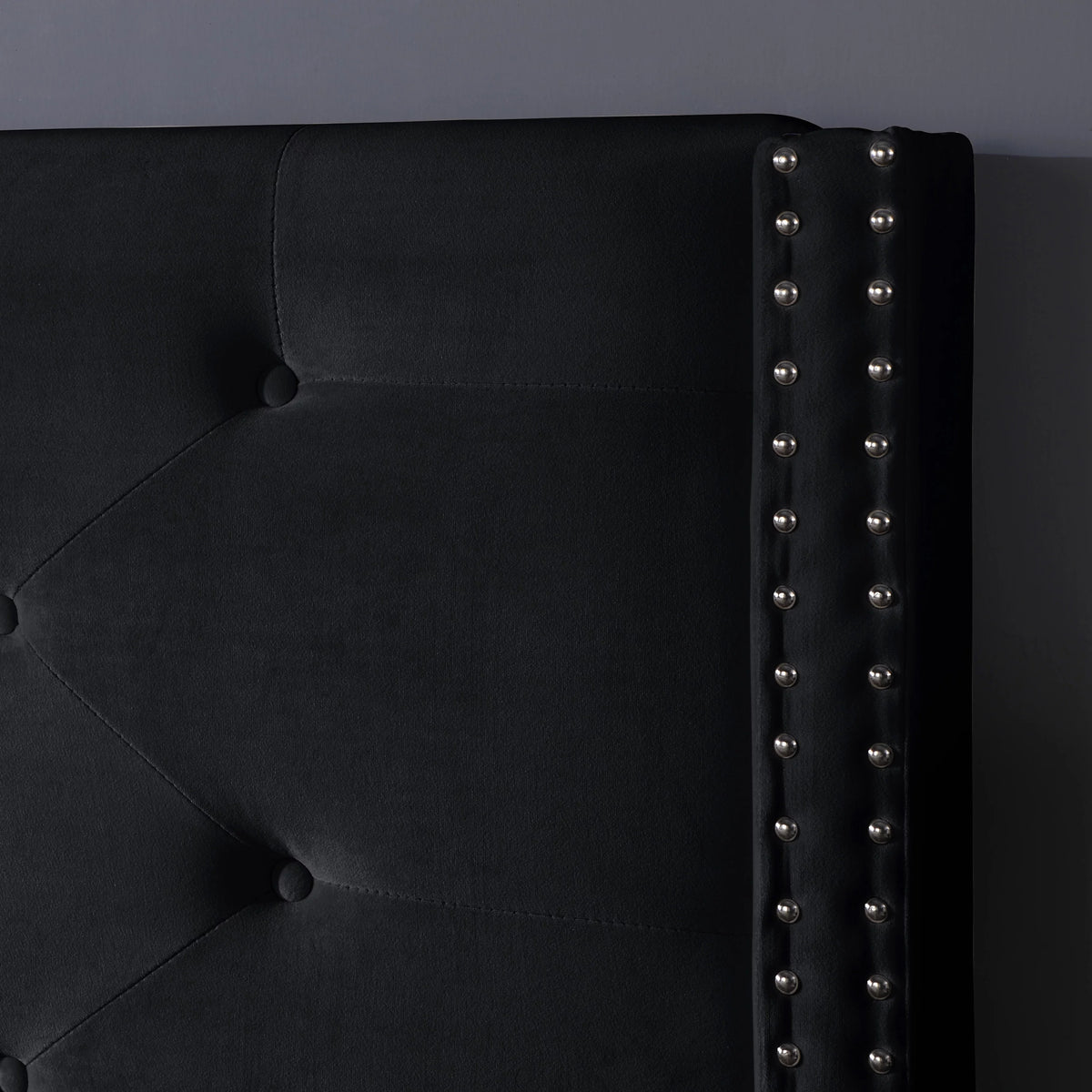 Wood Platform Bed Frame with Upholstered Headboard King Black Q11557