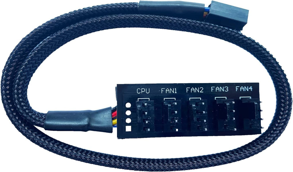 4 Pin Black Sleeved 1 to 5 Way PC Fan Splitter Hub Adapter Cable 14 Inches V73020