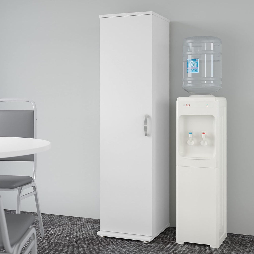 White Tall Narrow Storage Cabinet with Door and Shelves G6917