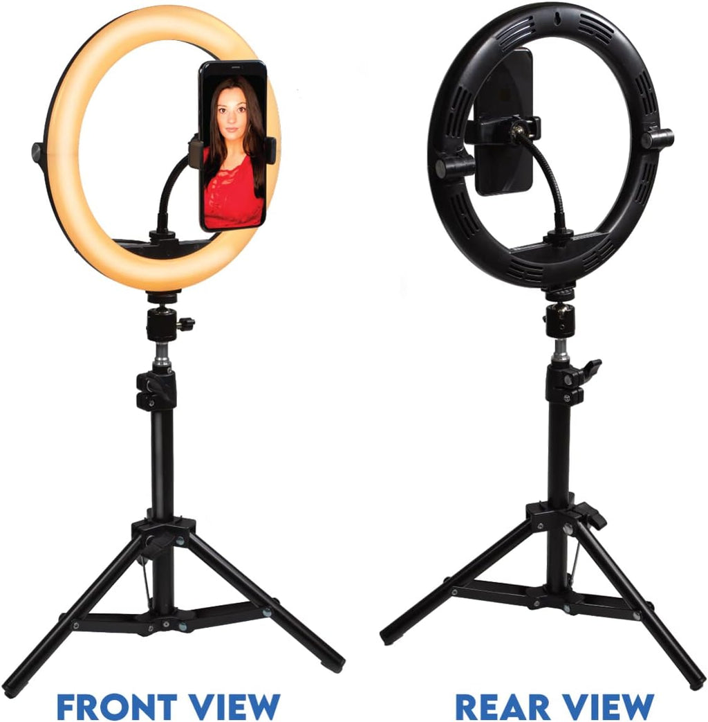 10 Compact Foldable Dimmable LED Video Ring Light Kit with Phone Holder and Light Stand F163361