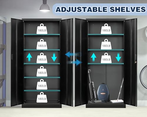 Metal Locking Cabinet with 2 Doors and 2 Adjustable Shelves W109554