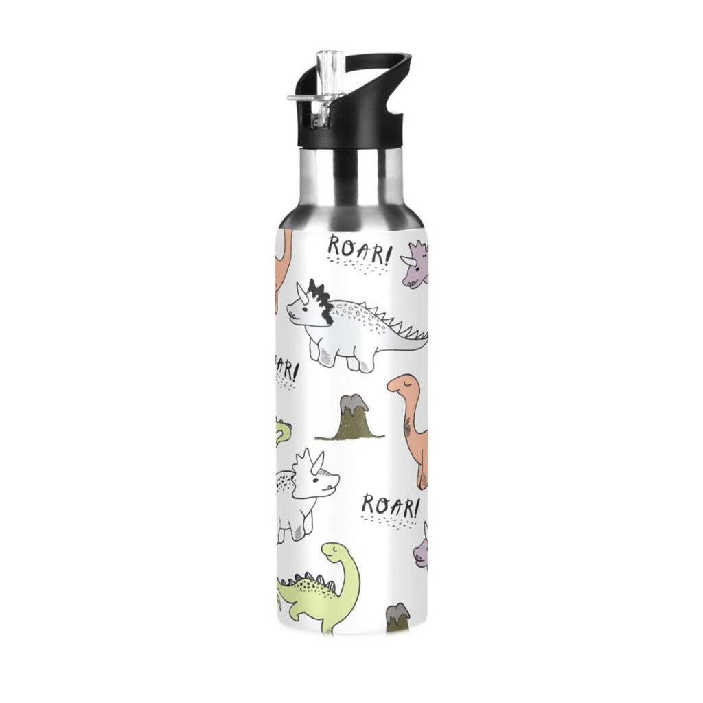Cartoon Dinosaur Stainless Steel Insulated Water Bottle with Straw Lid C66683