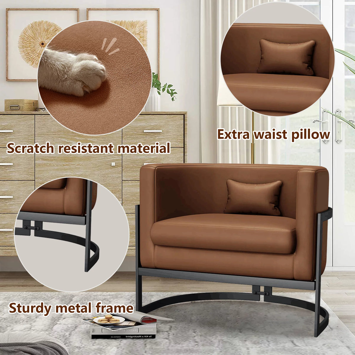 Brown Upholstered Barrel Accent Chair B207