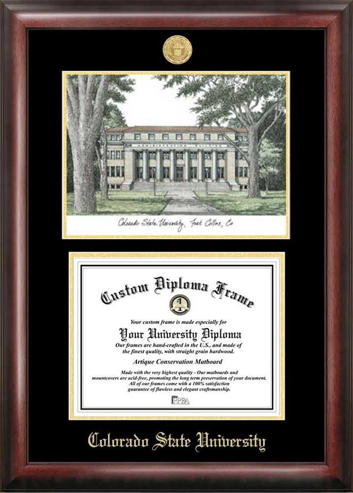 Gold Embossed Diploma Frame with Campus Images Lithograph Y931