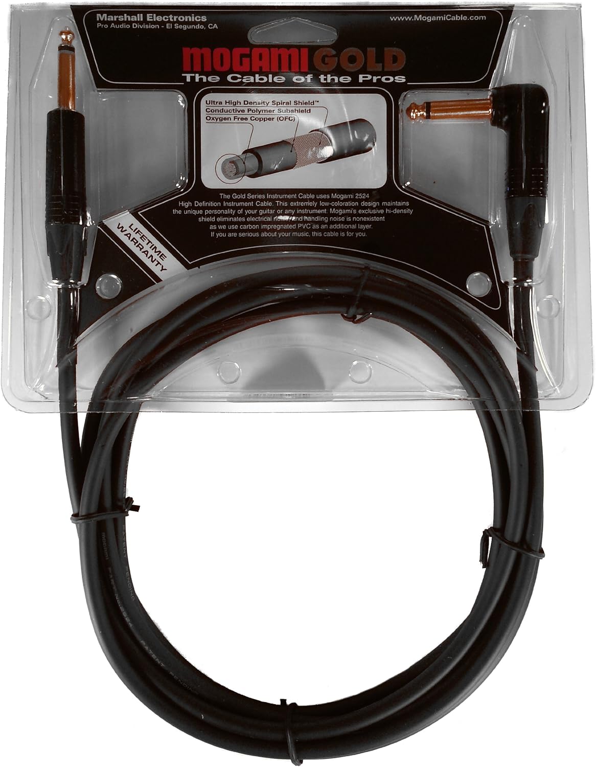 6 Foot Guitar Instrument Cable with Right Angle and Straight Connectors V815