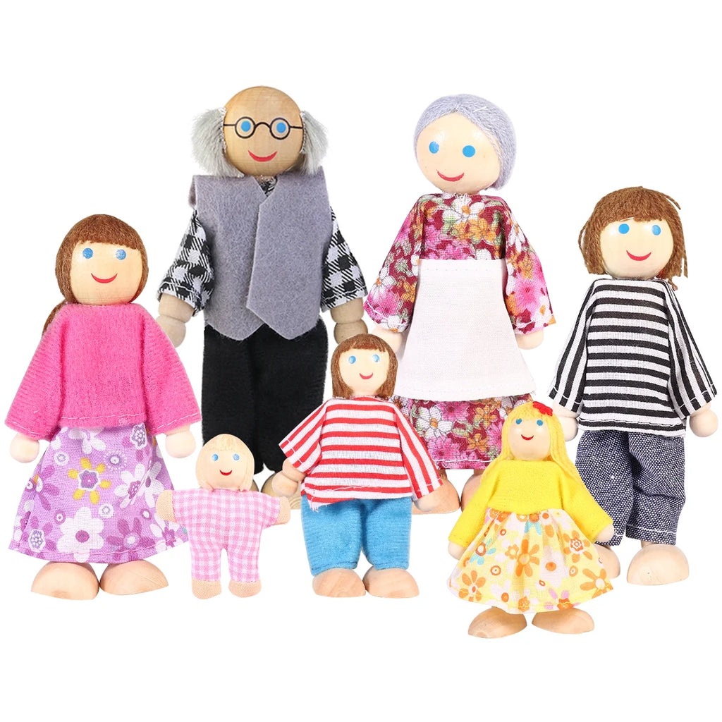 7pcs Wooden Dolls Pretend Play Set U6317
