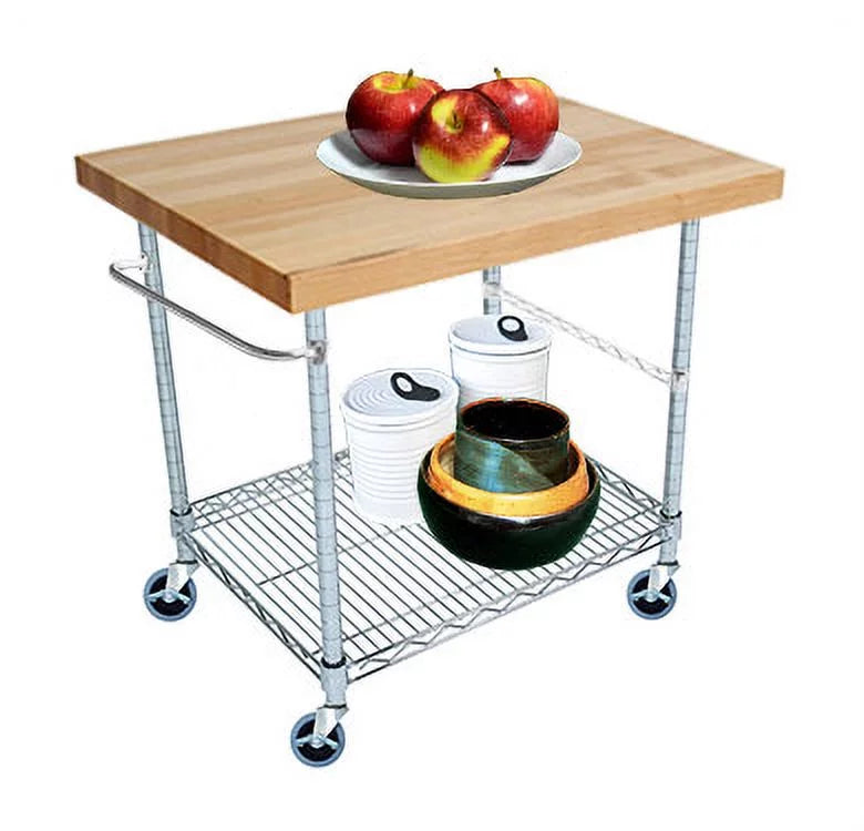 2 Tier Gourmet Cart with Maple Butcher Block Top A804
