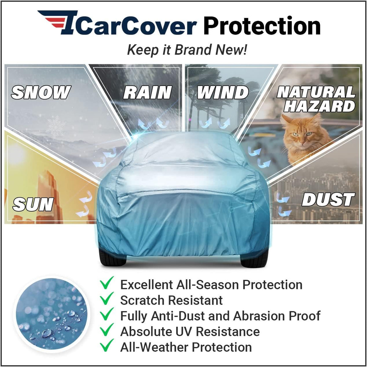 Ford Mustang 2015-2022 Full Car Cover Waterproof All Weather Custom Outdoor Indoor Padded Cover with Straps M865