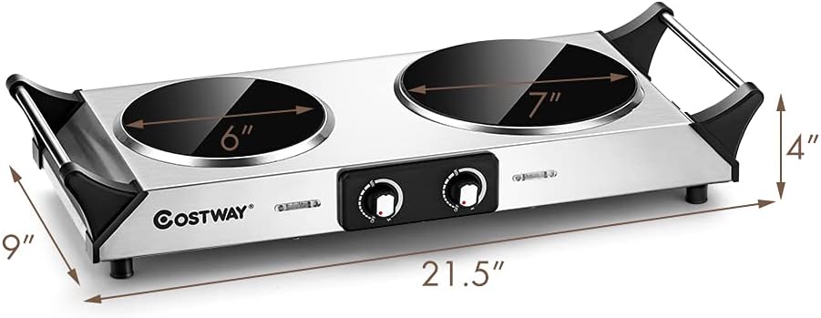 Silver Electric Double Burner Hot Plate with Handles U32190