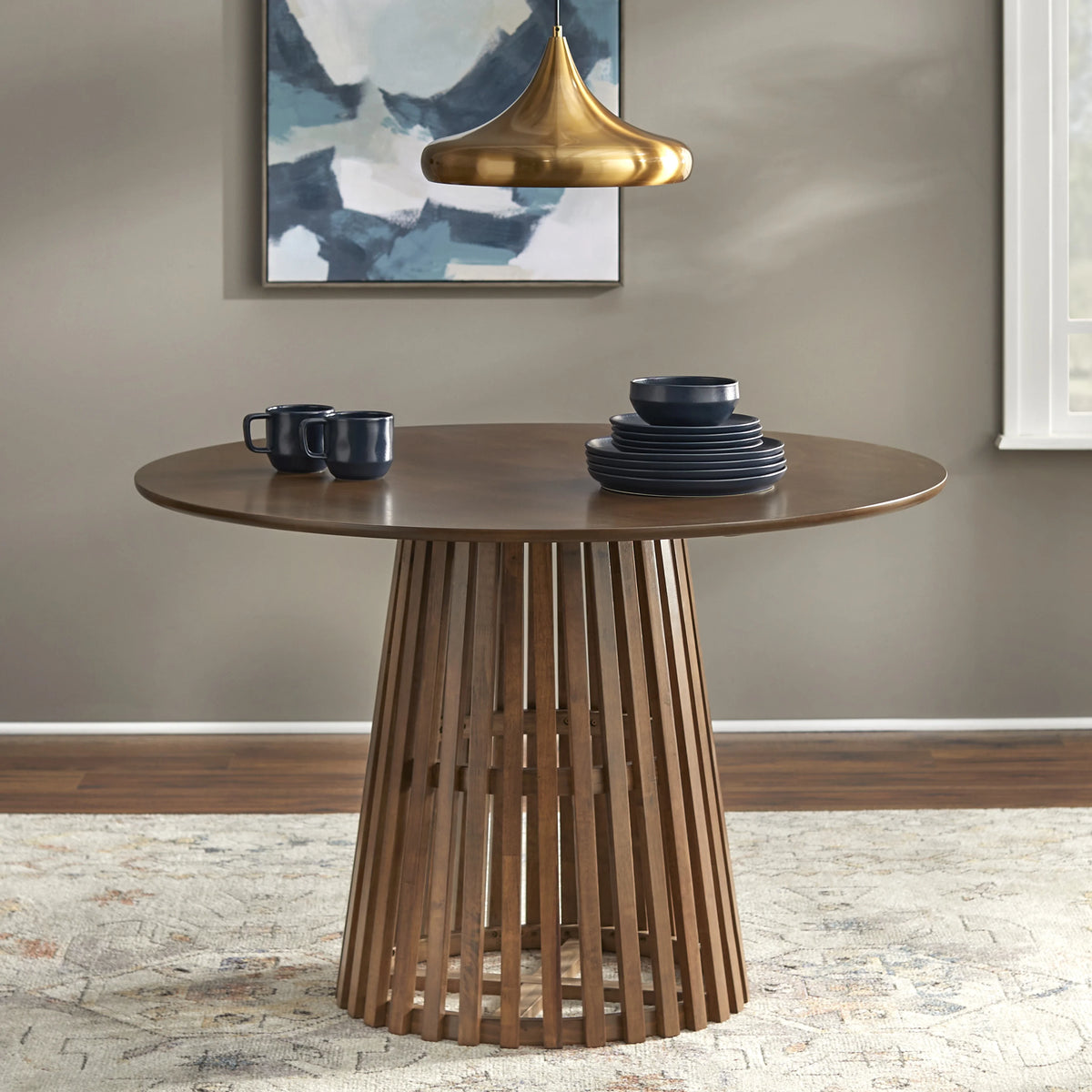 Walnut Round Wood Dining Table E540