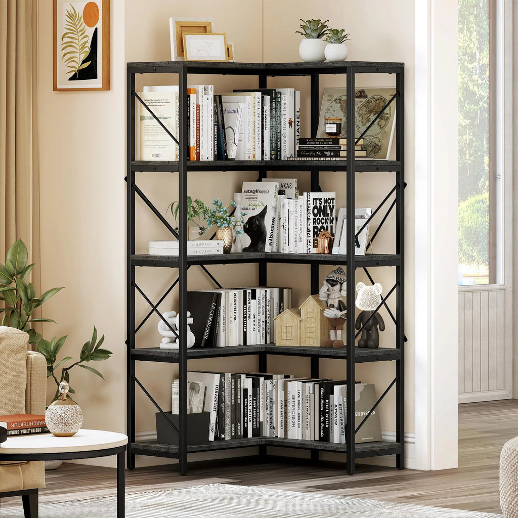 5-Tier L-Shaped Dark Gray Bookcase L3267