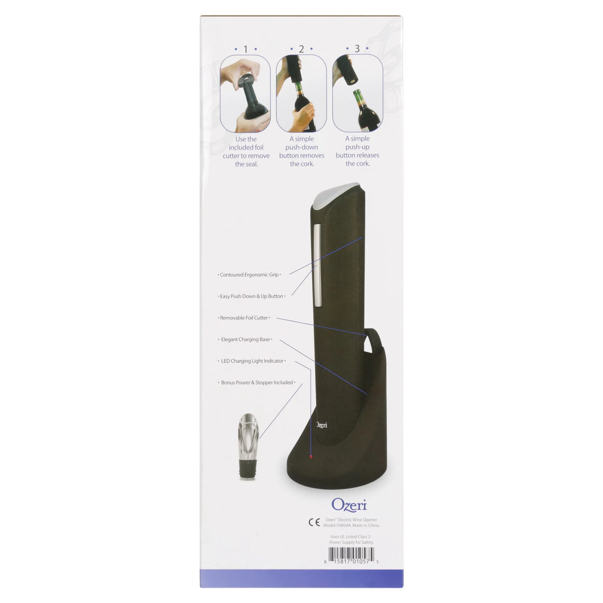 Electric Wine Bottle Opener with Wine Pourer, Stopper, Foil Cutter and Recharging Stand N8801