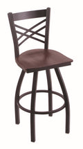 30x22 Swivel Bar Stool with Black Wrinkle Finish and Dark Cherry Oak Seat X827482