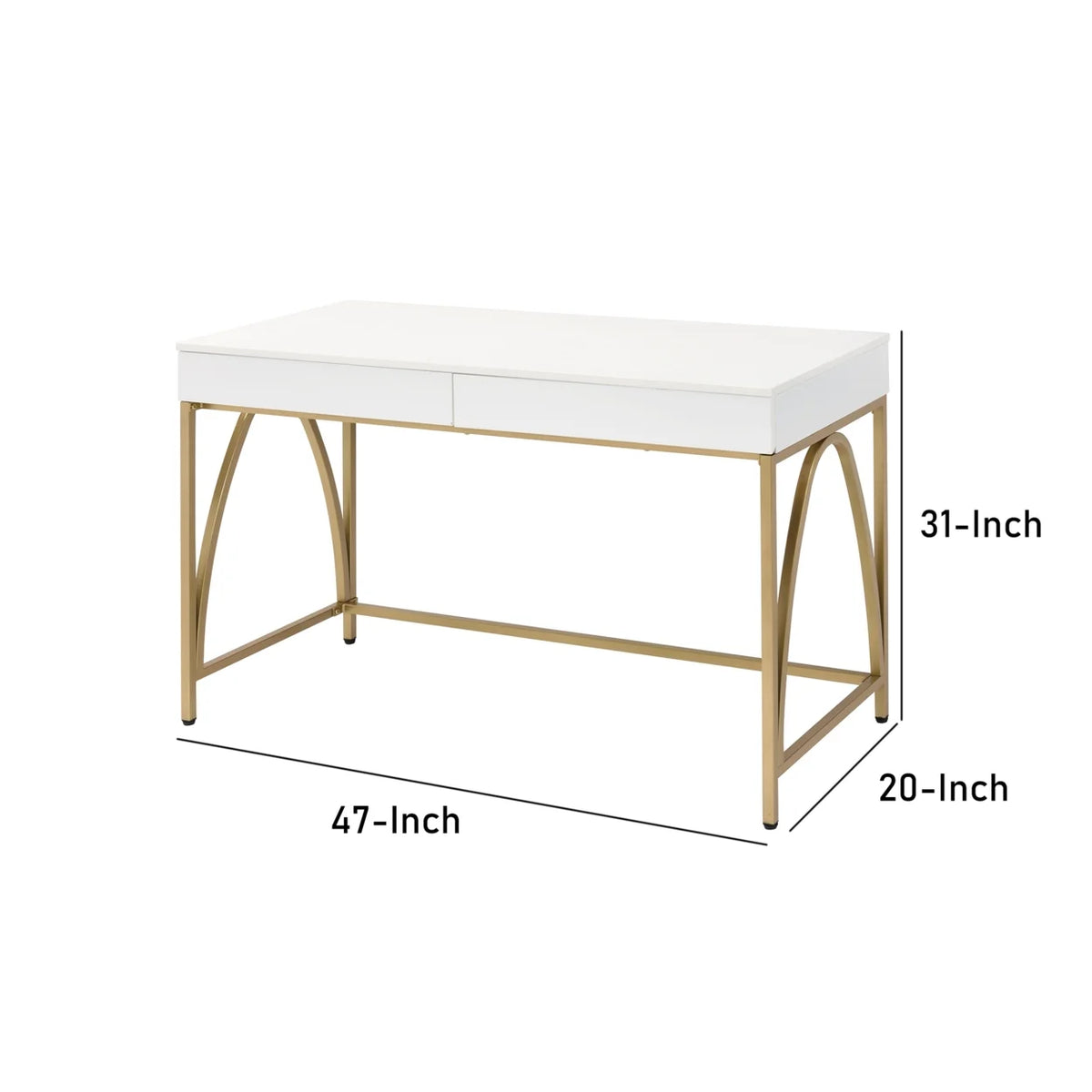 Rectangular Wooden Frame Desk with 2 Drawers and Metal Legs J3280