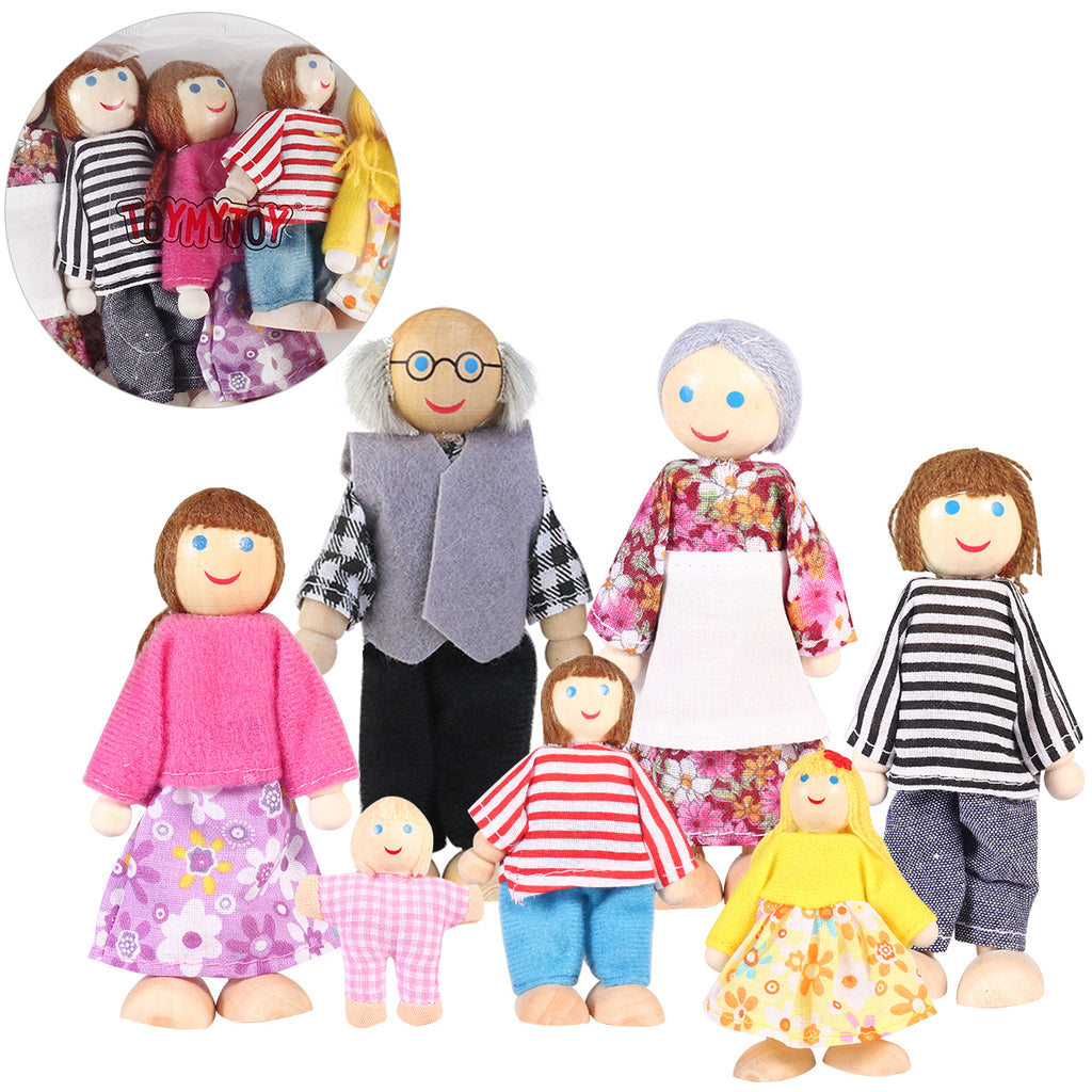 7pcs Wooden Dolls Pretend Play Set U6317