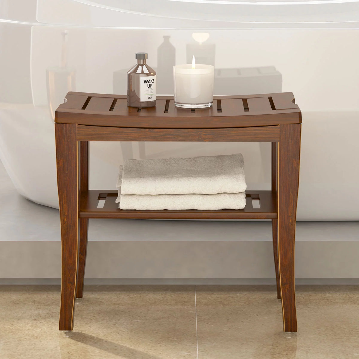 Bamboo Wood Non-Slip Shower Bench C218