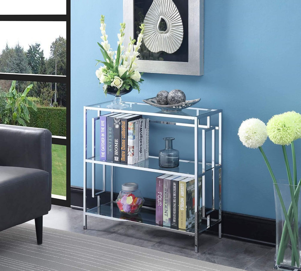 3-Tier Bookcase with Clear Glass and Chrome Frame Z748