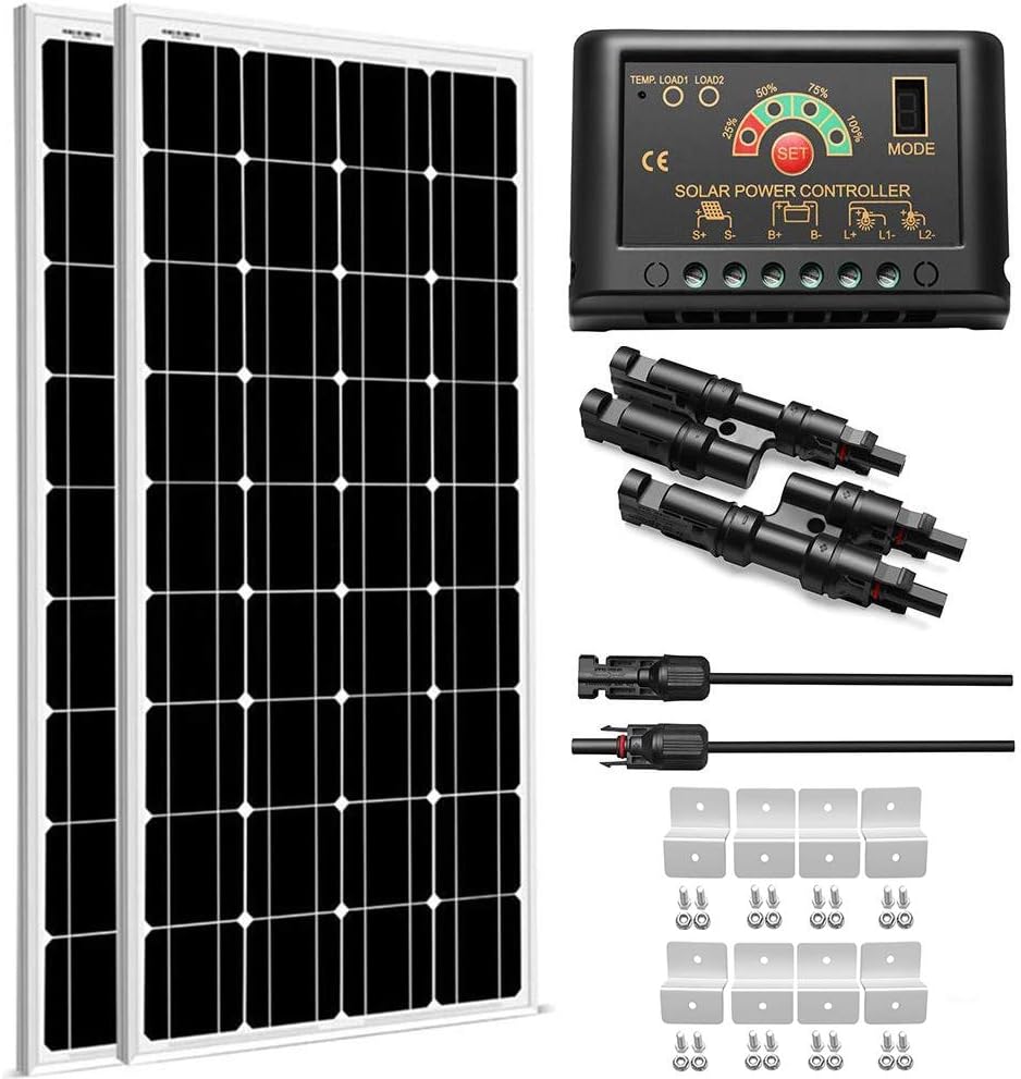 200 Watt 12V Monocrystalline Solar Panel Module Kit with LCD Controller S57373