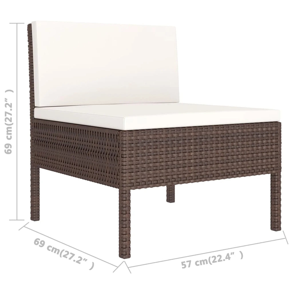 9 Piece Garden Conversation Set with Cushion and Footrest Brown Poly Rattan Sectional Outdoor Furniture Set D52800