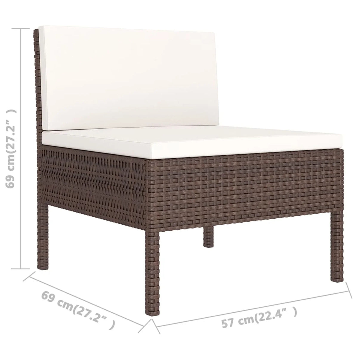 9 Piece Garden Conversation Set with Cushion and Footrest Brown Poly Rattan Sectional Outdoor Furniture Set D52800