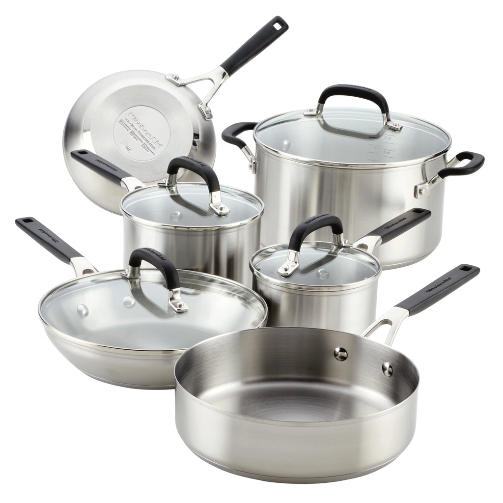 10 Pieces Brushed Stainless Steel Cookware Set F957915
