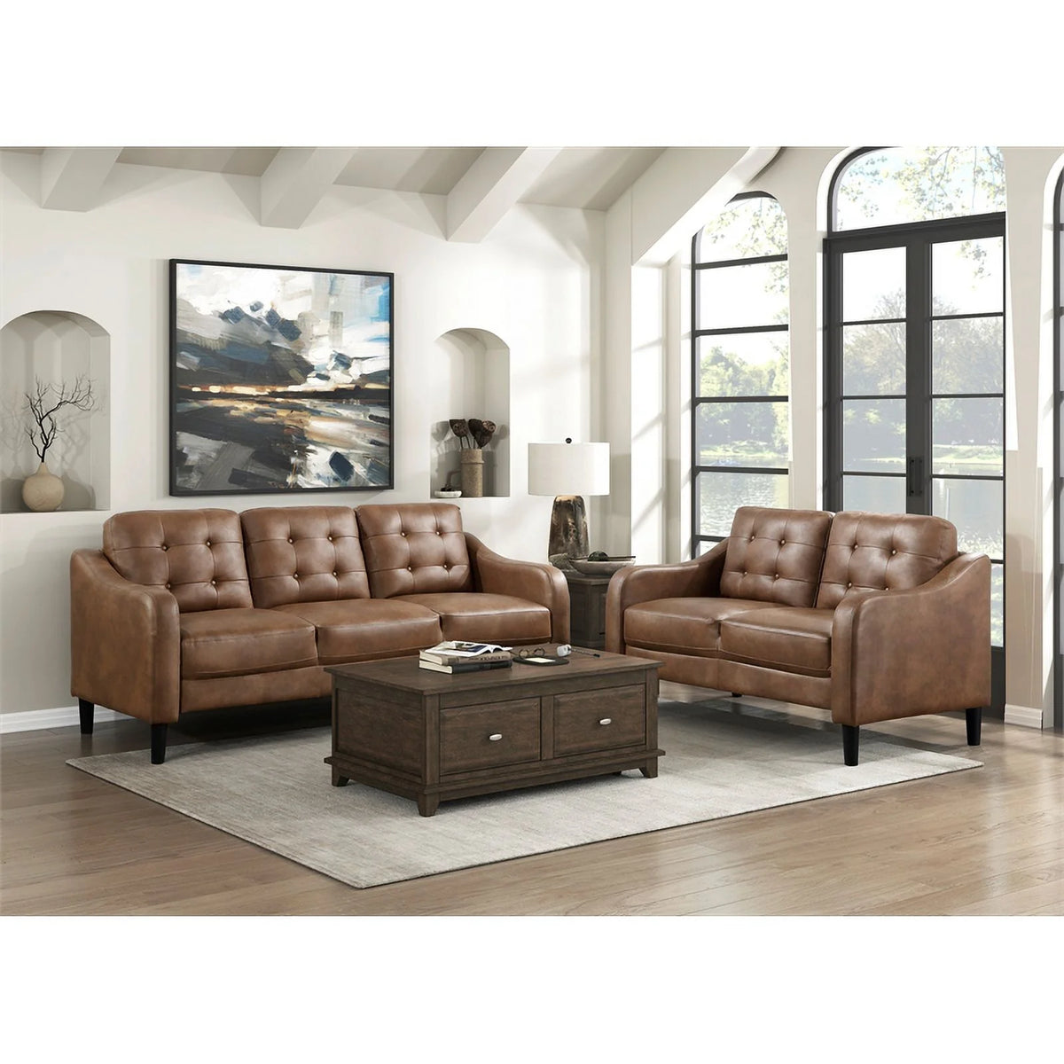 Brown Microfiber Loveseat G8408