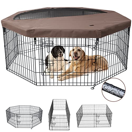 Foldable Metal Dog Playpen 8 Panels 24 Inch with Top Cover K138725