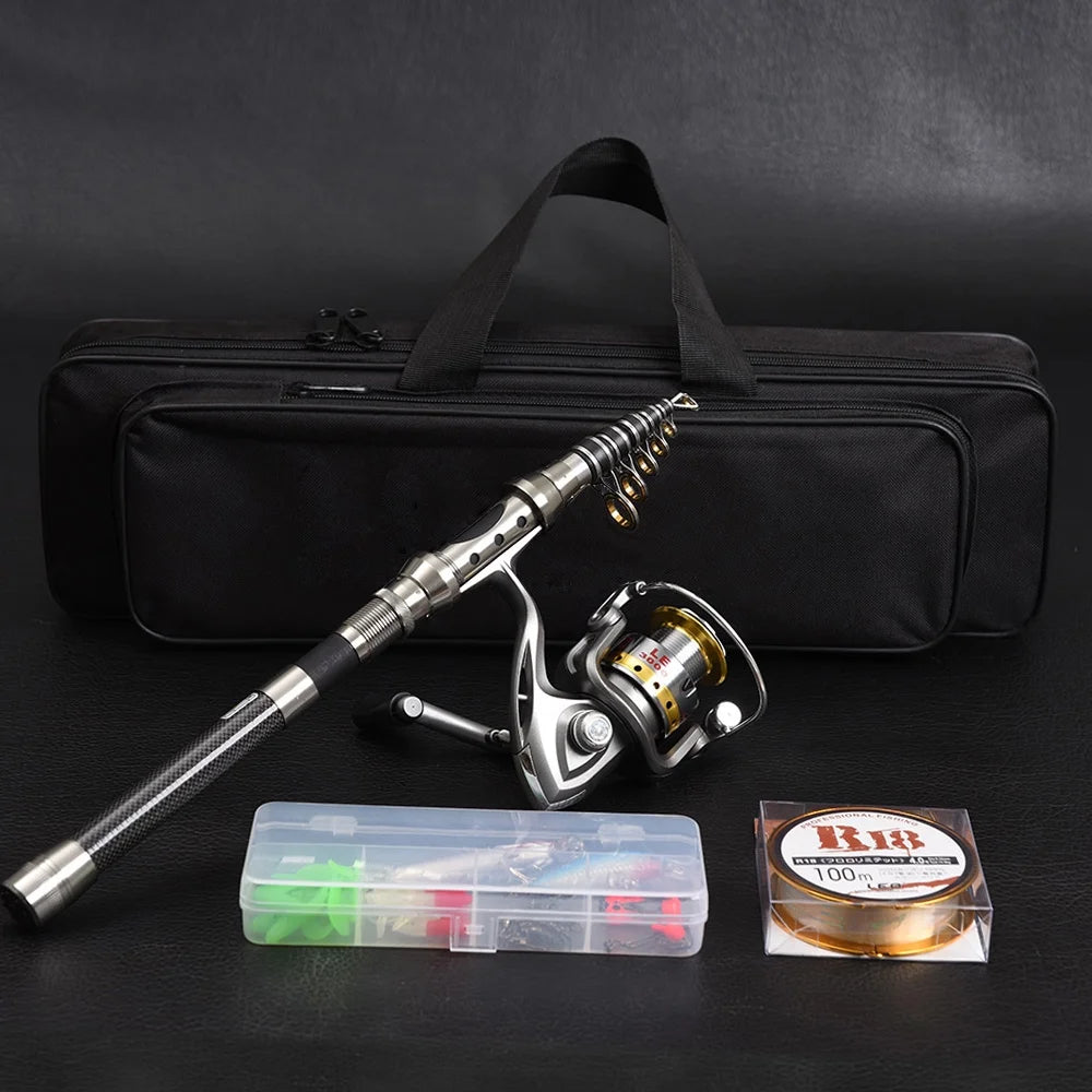 Telescopic Spinning Fishing Rod and Reel Combo Kit with Carrier Bag R47296