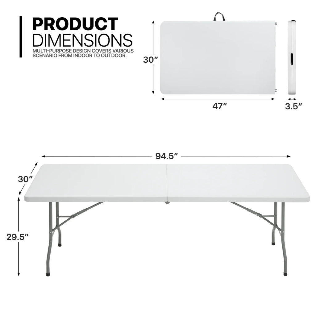 11 Pieces 8 Ft White Heavy Duty Utility Table and 10 Red Chair Set Folding Round Table with Handle D69000