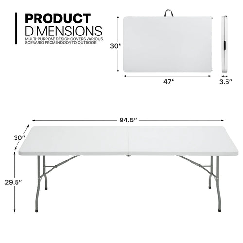 11 Pieces 8 Ft White Heavy Duty Utility Table and 10 Red Chair Set Folding Round Table with Handle D69000