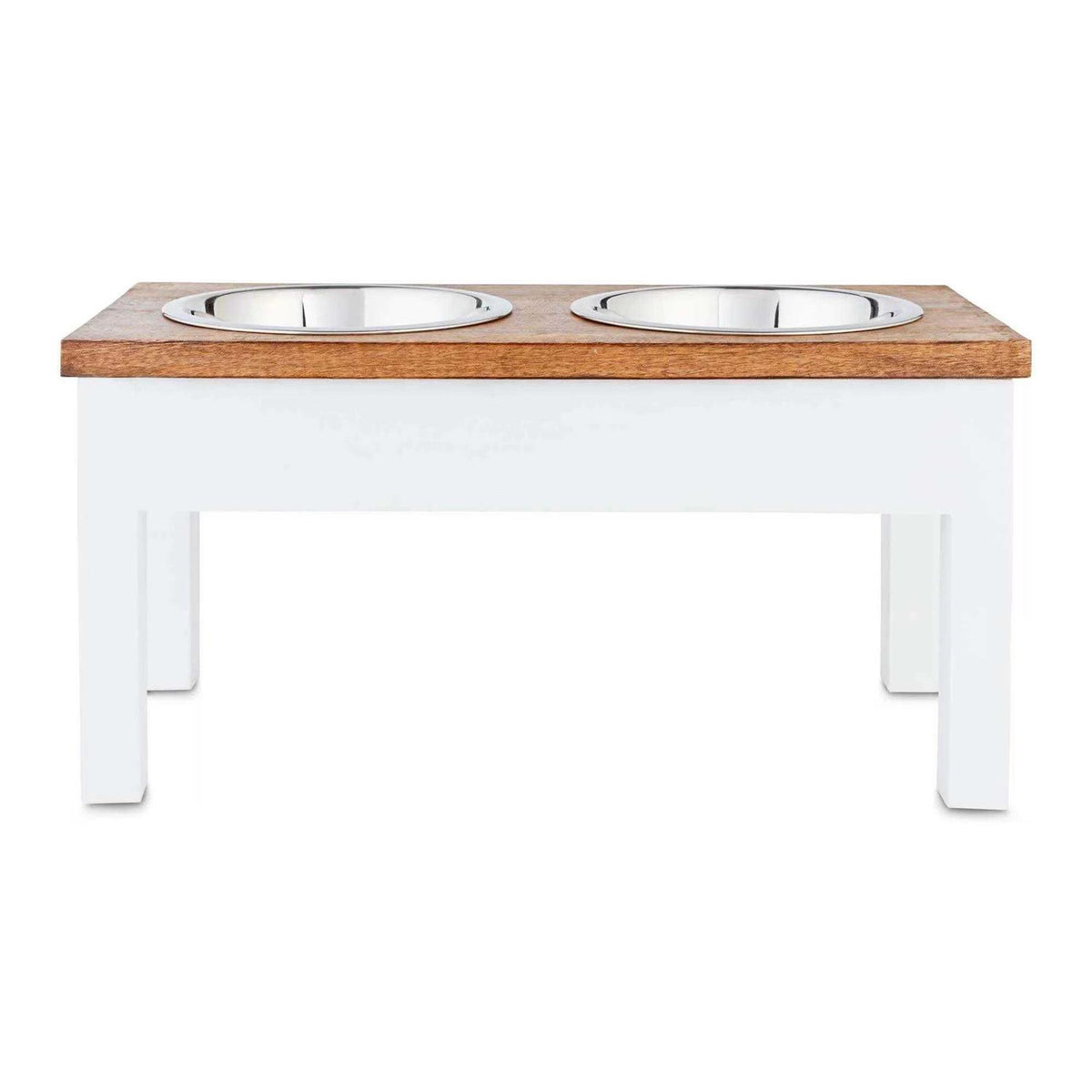 White Wood Elevated Double Diner Dog Feeder J627
