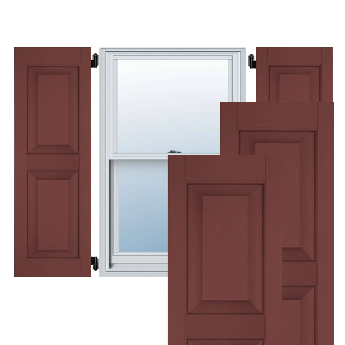 Exterior Real Wood Pine Raised Panel Shutters (Per Pair), 18x22 W x 46x22 H, Cottage Red S691710