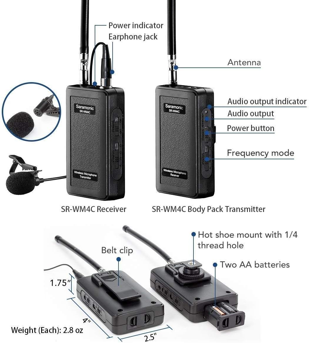 Dual Wireless VHF Lavalier Microphone Bundle with 2 Transmitters, 2 Receivers and Audio Mixer A913