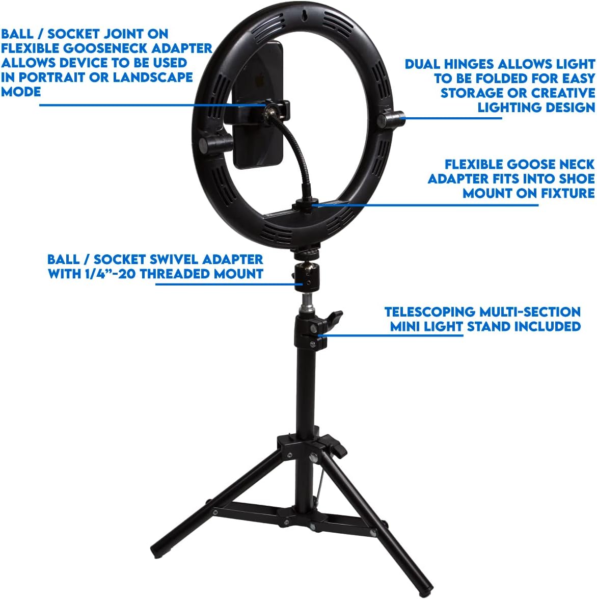 10 Compact Foldable Dimmable LED Video Ring Light Kit with Phone Holder and Light Stand F163361