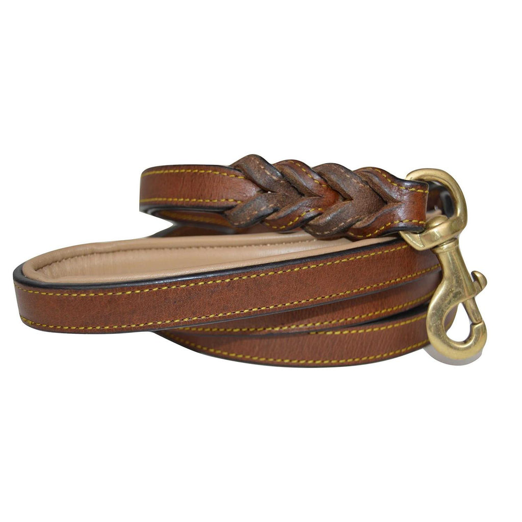 6 Foot Braided Leather Dog Leash with Traffic Handle E7309
