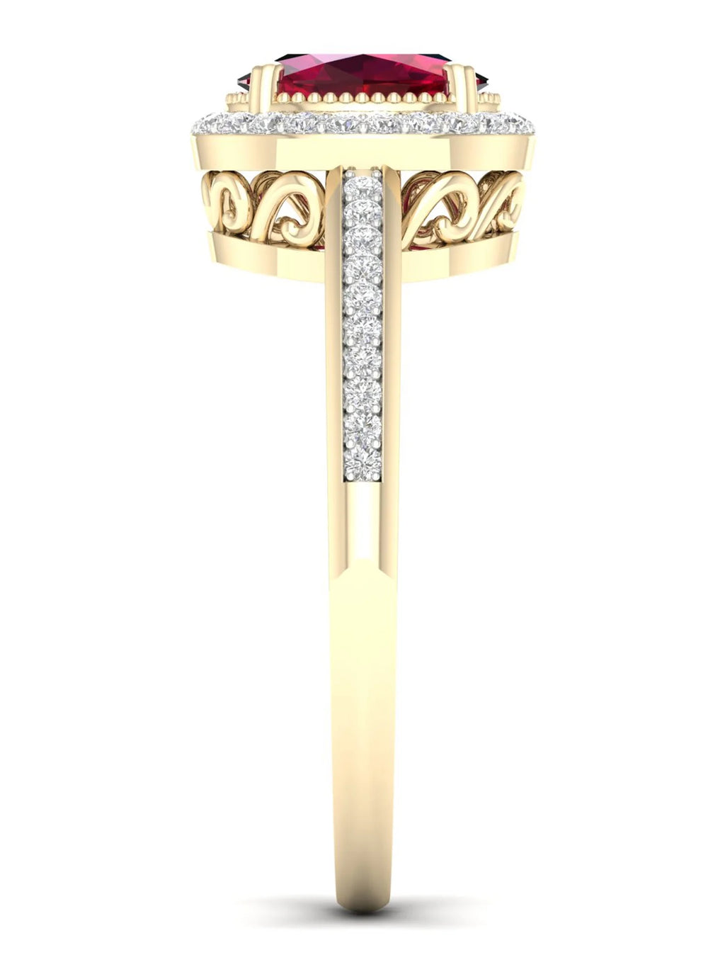 10K Yellow Gold Oval Cut Ruby Diamond Halo Ring Y203120
