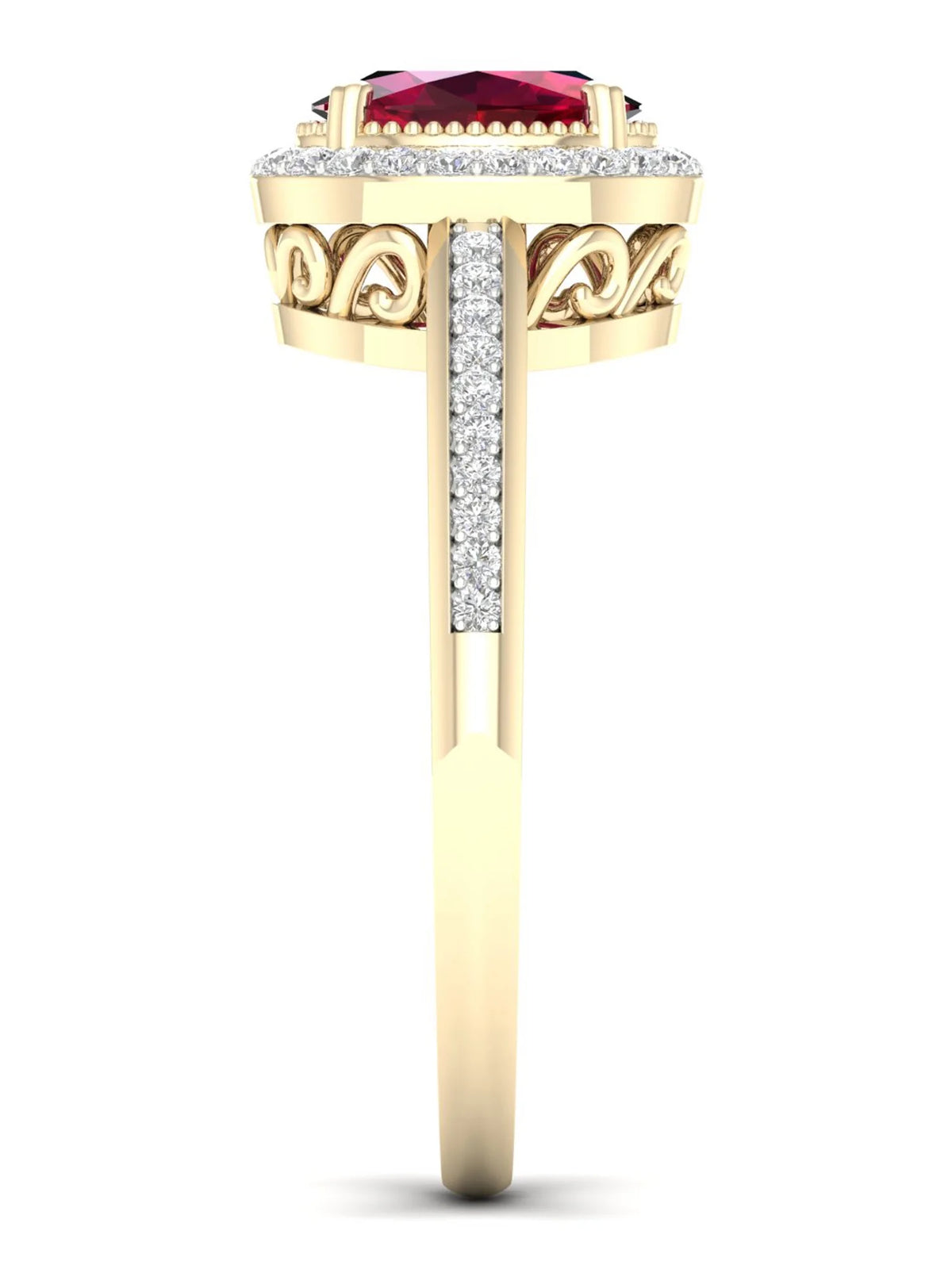 10K Yellow Gold Oval Cut Ruby Diamond Halo Ring Y203120